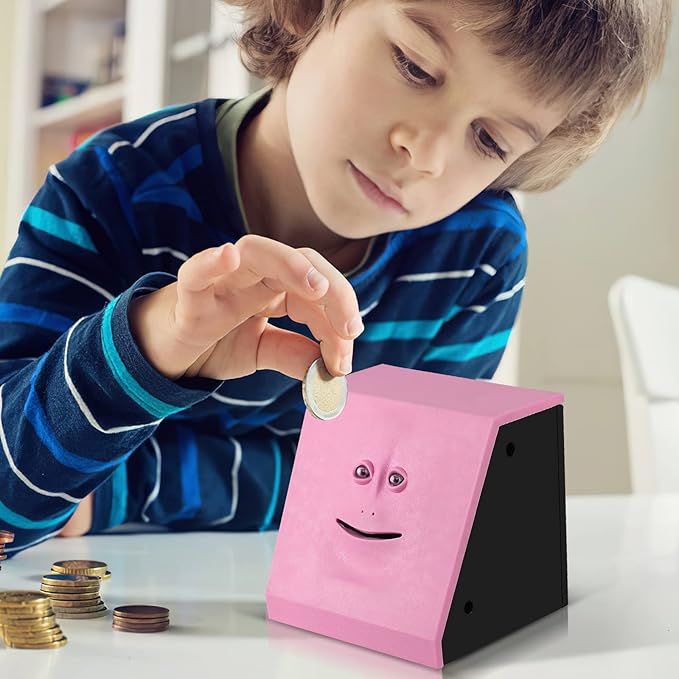 Coin Eating Saving Bank, Face Coin Bank Battery Operated Novelty Monkey Money Saving Box Piggy Bank for 3 Years+ Kids Boys Girls Adults Christmas Birthday New Year's Day Gift