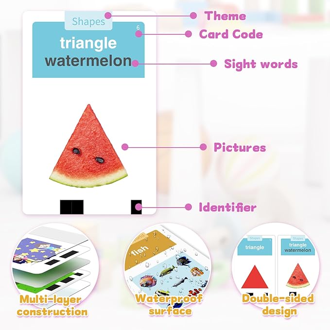 HOMESTEC Toddlers Talking Flash Cards with American Accent & 288 Sight Words, Speech Therapy Toys for 1 2 3 4 5 6 Years Old Boys and Girls, Learning Montessori Sensory kit, Kids Birthday Gifts (Pink)