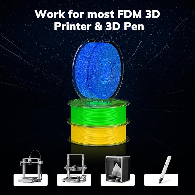 AMOLEN 3D PLA Printer Filament, 1.75mm Glow in The Dark White PLA Filament for 3D Printing, Best with UV Lamps, 1kg Spool (2.2lbs), Dimensional Accuracy +/- 0.02 mm, Fit Most FDM 3D Printers
