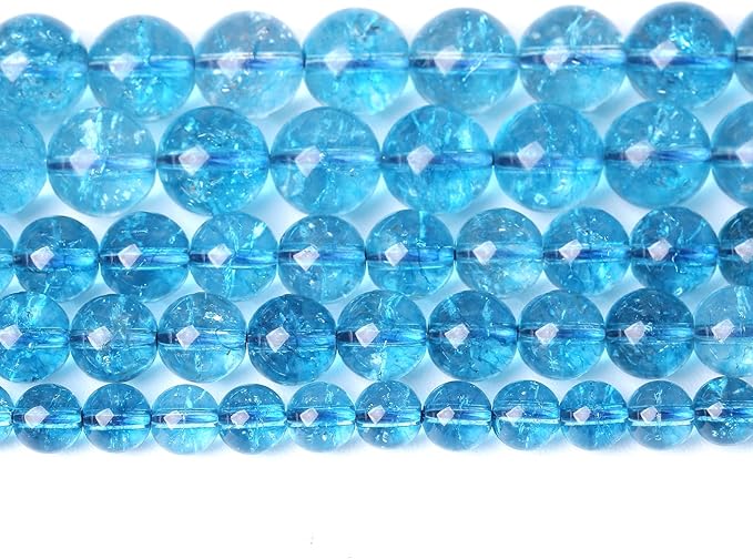 10mm 36PCS Blue Crystal Crackle Quartz Stone Spacer Round Loose Beads for Jewelry Making DIY Bracelet 15 inches Strand
