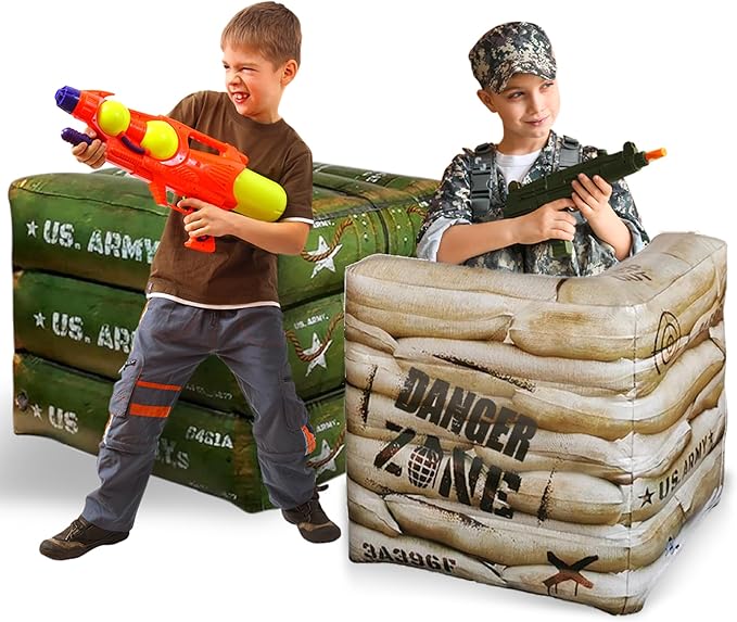 Premium Package 4 Combat Battlefield Inflatables, Compatible with Nerf, Laser tag, Water Gun for Boys Birthday Party Activities and Decoration