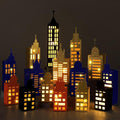 15 Pcs Hero Party Favor Boxes Skyscraper 3D City Box Skyline Buildings Heroes Candy Goodies Boxes Hero Theme Centerpiece Decorations Birthday Party Supplies(Classic Color)