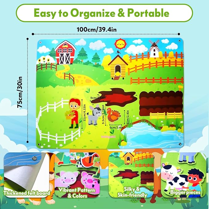 Felt Board for Toddlers Play Farm Animals Story Sets, Large Wall Activity Busy Board for Kids, Montessori Toys, Barnyard Theme Interactive Sensory Toys, Preschool Learning Play Kit, Classroom