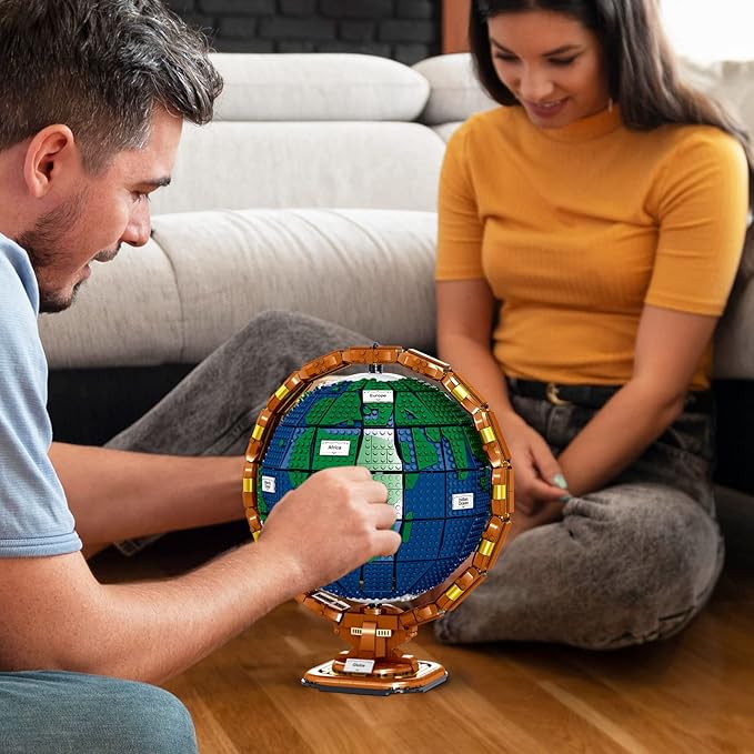 Ideas The Globe Mini Building Set for Adults,2514 Pcs Build Home Decor World map Spinning Globe Gifts for who Love Travel and Geography,New 2023