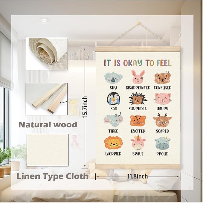 Geondos Therapy Office Decor, Canvas Poster Wood Hanger, Mental Health Poster, Therapist Office Social Worker Sign, Hanging Canvas Decor, Counseling Wall Art Prints 11.8x15.7 Inches