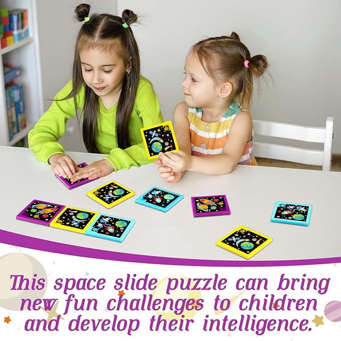 24 Pcs Fun Space Slide Puzzles Toy Bulk Kid Sliding Block Puzzle Games and Party Favors for Vbs Vacation Bible School Supplies Family Party Educational