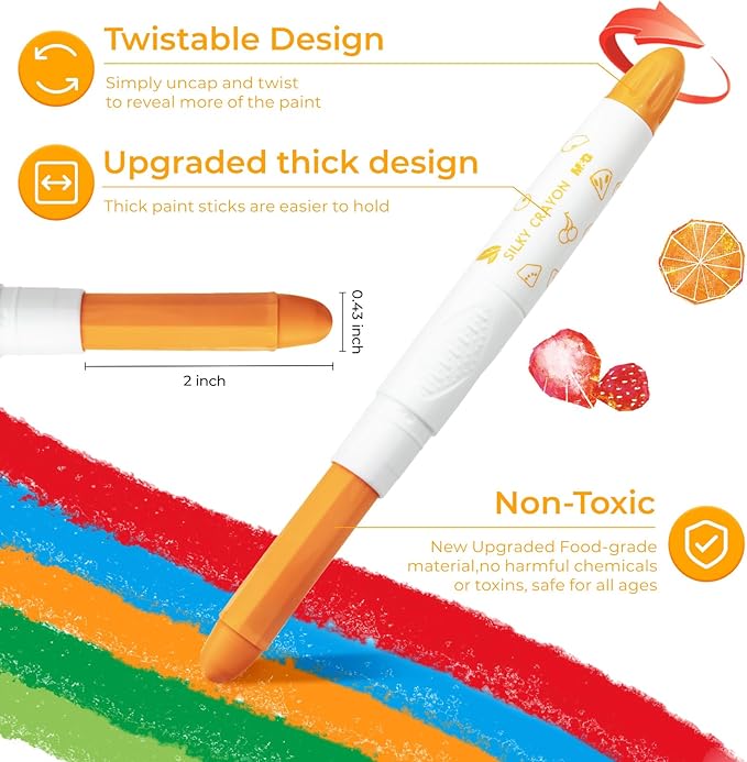 M&G 24 Colors Upgraded Food-grade Paint Sticks, Tempera paint sticks for kids and student, Washable paint, Non- Toxic, Super Quick Drying, Art Gifts for Your Kids and Artists