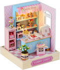 DIY Miniature House Kit, Mini House Building Kit with LED & Dust Cover, DIY Wooden Dollhouse Miniature Kit for Adults Teen, Wooden Crafts Lovely Dollhouse Kit, Yummy Candy