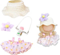 17cm Doll Clothes | Fashion Kawaii Chic Summer Set for Dolls | 4-Piece Outfit with Straw Weave Sun Hat, Floral Decor, Pink Floral Dress & Mini Water Kettle (NO Doll)