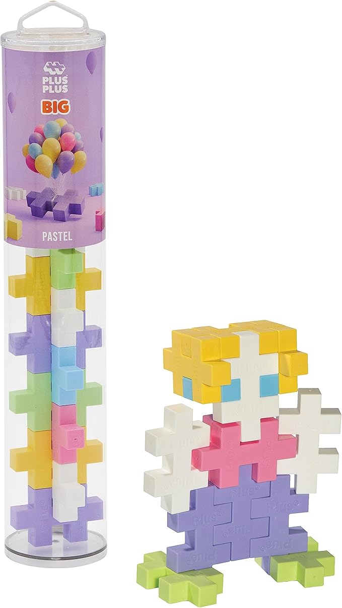 PLUS PLUS Big – Open Play Tube – 15 Piece Pastel Color Mix – Construction Building STEM/STEAM Toy, Interlocking Large Puzzle Blocks for Toddlers and Preschool