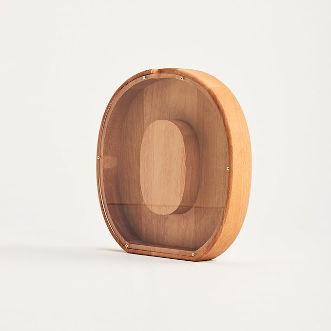Personalized Wooden Piggy Bank – Custom Letter O Coin Bank in Beech Wood with Clear Acrylic Front, Engraved Name Option, Money Saving Box for Kids and Adults