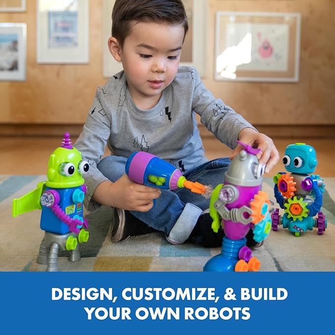 Educational Insights Design & Drill Robot Workshop - Construction Toys & Tools for Kids, Robot Toy Building Sets, Kids' Tool Set with Real Electric Drill Toy, Take Apart STEM Set, Gifts for Ages 3+