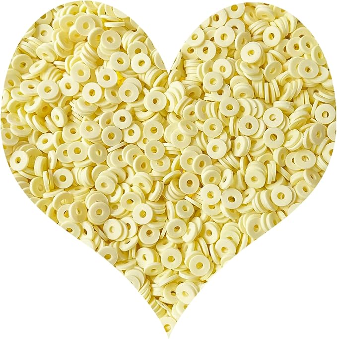 3000Pcs Clay Beads Flat Round Polymer Bead Vinyl Heishi Beads Flat Round Polymer Bead Flat Clay for Jewelry Making Necklace Bracelet (02-Light Yellow)