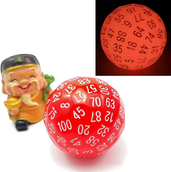 Bescon Glowing Polyhedral 100 Sides Dice Cerise Red, Luminous D100 Dice, 100 Sided Cube, Glow in Dark D100 Game Dice