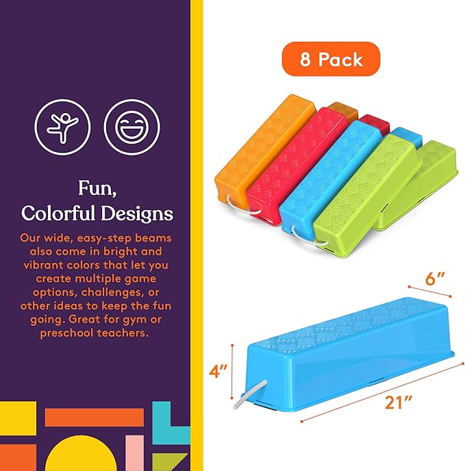 Special Supplies Stepping Stones for Kids Balance Beams 8 Set Non-Slip Textured Surface and Slip Resistant Floor Rubber Edges, Promote Agility, Strength, Active Play
