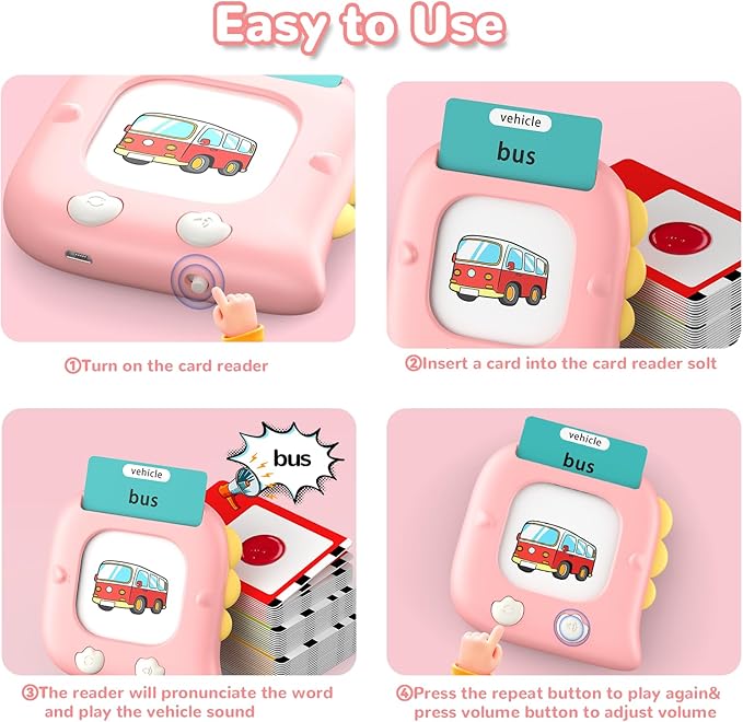 Kidzdo Dinosaur ABCs Learning Toys with 254 Words Talking Flash Cards, Birthday Present for 2 3 4 5 6 Years Old Girls, Pocket Speech Language Therapy Toys for Toddlers Ages 2-6, Pink