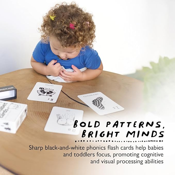 Wee Gallery Educational Flashcards for Babies, Double Sided Black and White Learning Flash cards, Animal Alphabet Cards for Visual Stimulation and Cognitive Development of Infants and Toddlers