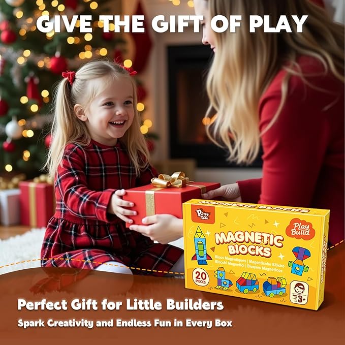 Multi-Shape Magnetic Blocks, Large Stacking & Building Blocks Set, Preschool Educational Sensory Magnet Toys for Kids Ages 3-5 Year Old Boys & Girls Toddlers(20pcs)