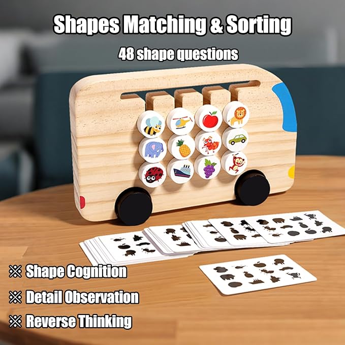Montessori Toys Slide Puzzle for Kids | Double-Sided Matching Game & Logic Puzzles | Travel Toys for Toddlers with 96 Challenges (Color & Animal Cards)