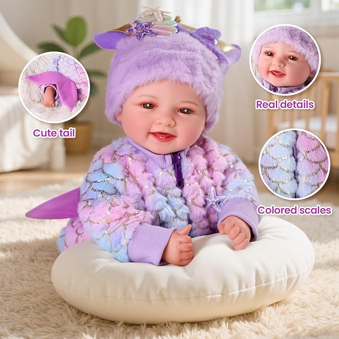 BABESIDE Mermaid Baby Dolls Girl-17inch Large Realistic Cute Soft Body Baby Doll Real Life Mermaid Baby Doll Toys with Mermaid Sets & Accessories, for 3+ Year Old Girls Gifts, Pretend Play, Collection
