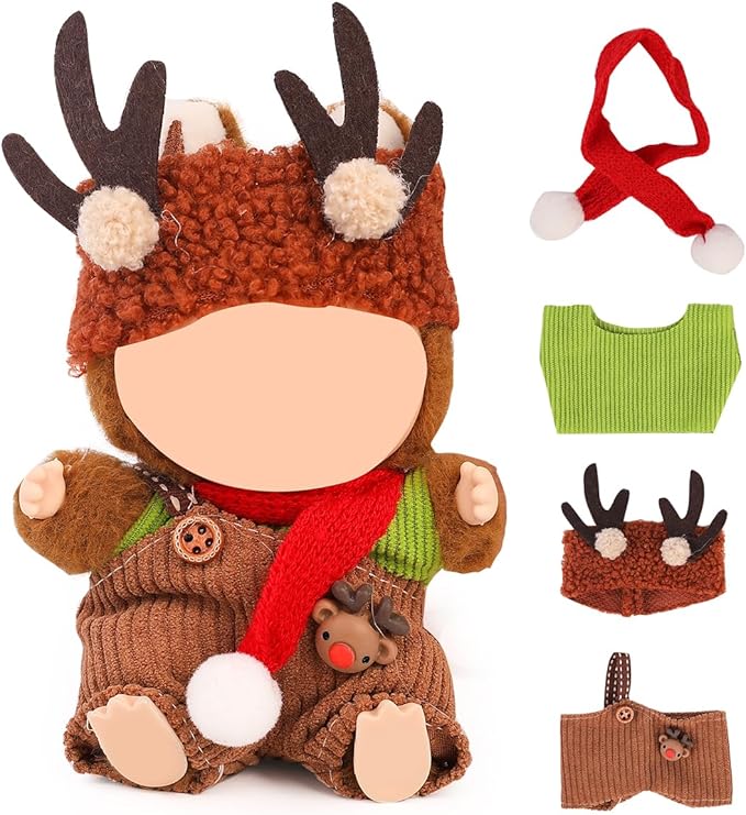 Doll Clothes for Labubu(NO Doll), for 17/15cm Plush Dolls, Clothing Suit Toy Figurine Outfit Set Dress Up with Kawaii Style Accessories, Skirt or Overall and Cute Hat or Headwear (SD4)