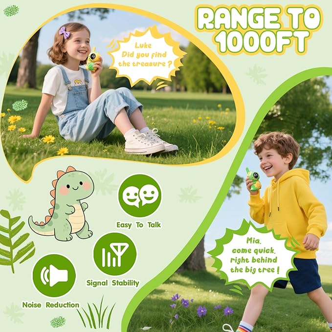 Topsolid Kids Toys Walkie Talkies for Kids 2 Pack, Dinosaur Walkie Talkie with Flashlight, 1000FT Range for Boys Girls Ages 3-12, Outdoor Camping Hiking Gift.