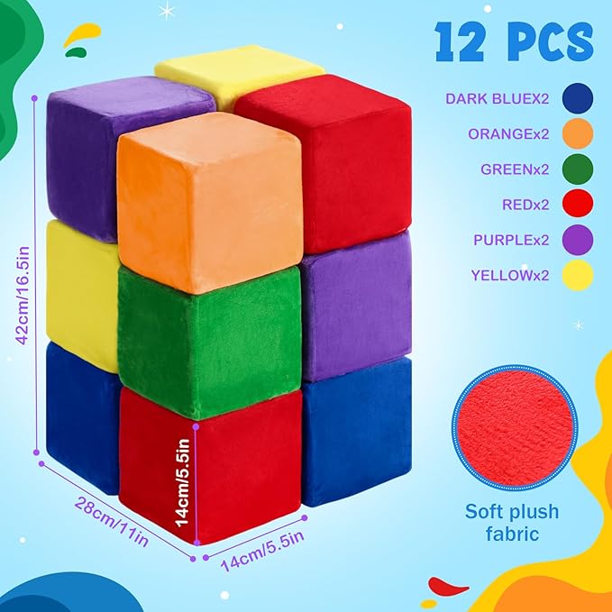 12 Pieces Foam Building Blocks Plush Colorful Foam Stacking Building Blocks Soft Giant Fun Throwing Toys for Birthday Learning Gift