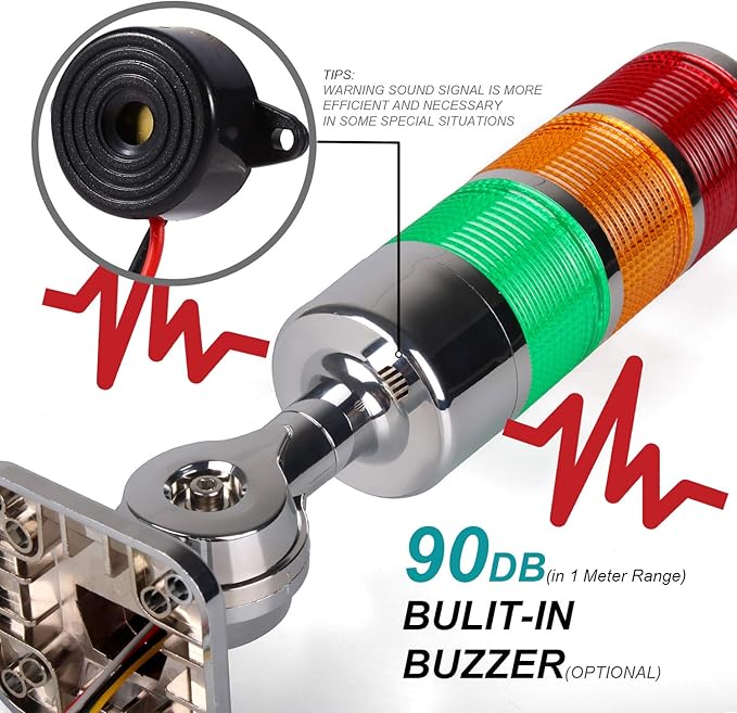 110V to 220V LED Stack Tower Lights, Industrial Warning Lights, Andon Lights, Column Signal Tower Indicator Lamp Beacon, Continuous/Flashing Light Switchable, 3 Layer (with Buzzer)