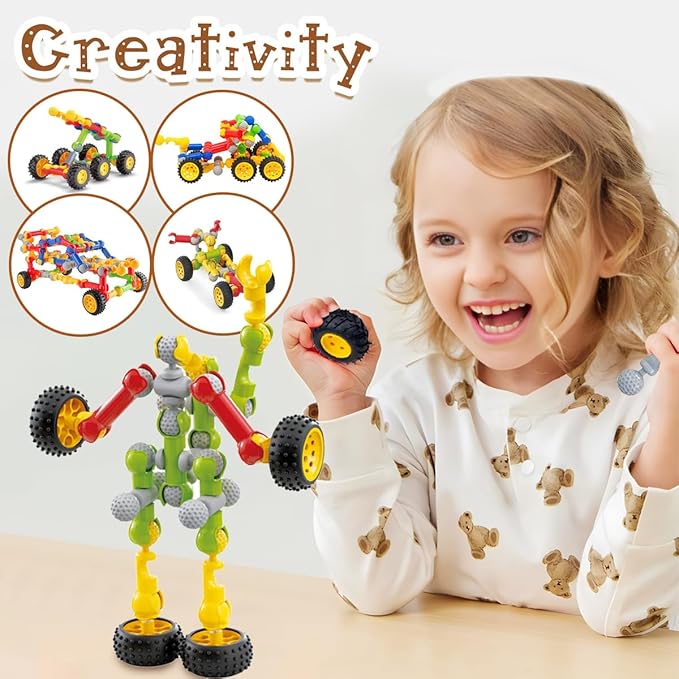 Stem Building Blocks Set - 167 Pcs With Wheels - Ideal for 5 Year Old Boys and Girls - Educational and Creative Building Games