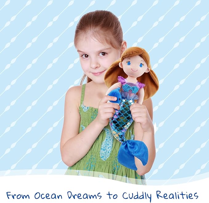 June Garden Atlantic Wonders Series - Mermaid Princess Thalassa Seabreeze - 16" Soft Plush Stuffed Mermaid Doll Gift for Toddler Girls