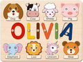 Personalized Name Puzzle for Kids, Wooden Name Puzzle for Toddlers 1-3, Custom Baby Gifts, Educational Montessori Toys for Learning Alphabet, Animals, First Birthday Gifts for Boys Girls
