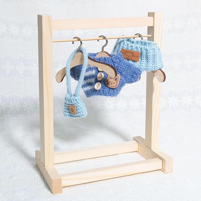 17cm Doll Outfits for Labubu - Kawaii Chic Style Set for 17cm Dolls, Cute Doll Clothes with Accessories -Button Up Stripe Blue Sweater + Blue Hat + Blue Bag (Clothes Only)