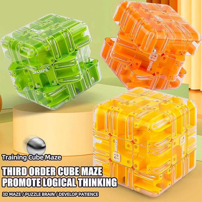 Large Labyrinth 3D Puzzle Maze Cube, Two-in-One Twist Cube Ball Maze Brain Teaser Toy, Stress Relief Fidget Game for Teens and Adults, Logic & Focus Training Gift (D-Orange)