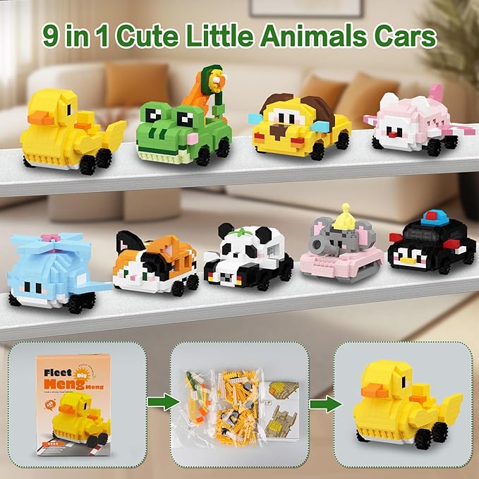 HIGH GODO 9Pack Party Favors Animals Building Set, 2882PCS Cute Animals Cars Building Blocks for Goodie Bag Stuffers Classroom Prizes, Party Favors Birthday Gift for Kids Boys Girls Student 8+