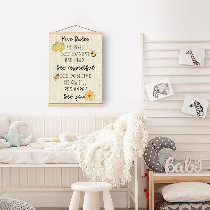 Boat Wades Honey Bee Decor Poster Hanger Frame For Nursery Classroom,Bee Hive Wooden Poster Hangers 12x16 Inch,Bumble Bee Hive Rules Wall Art Decor For Home Livingroom School