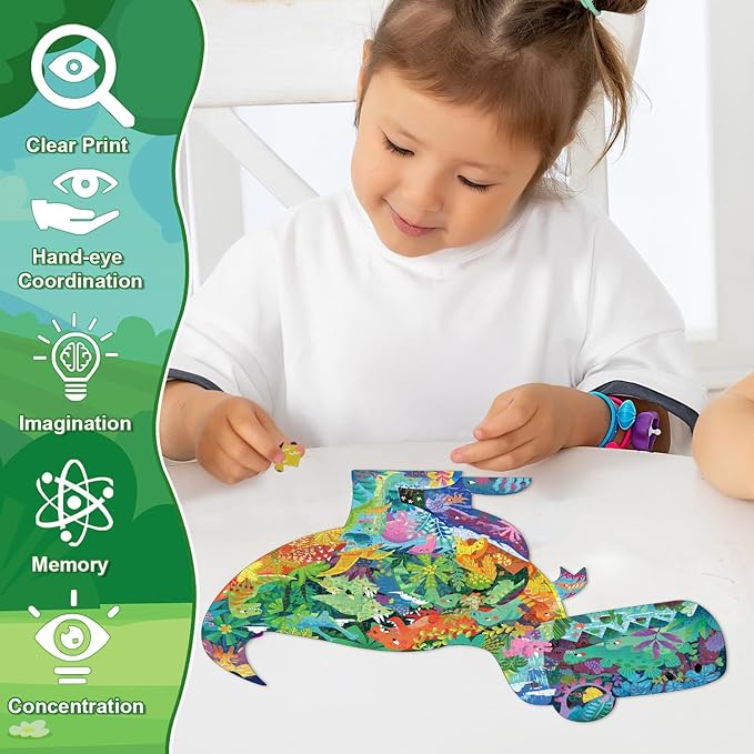 Dinosaur Puzzles for Kids Ages 6-8 Years Old 295 Piece Jigsaw Puzzles Unique Animal Shape Floor Puzzle Ages 8-10 Learning Educational Toys Birthday Gift for Boys Girls Ages 10-12