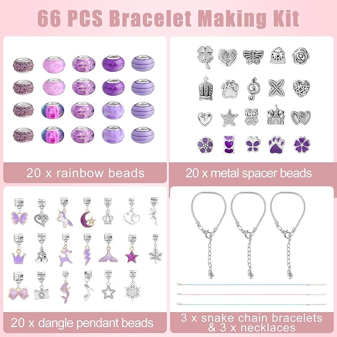 Emibele Girls Charm Beads Bracelet Making Kit with Portable Jewelry Box, Jewelry Making Kit for Kids Age 5 6 7 8-12, DIY Arts Crafts Toys for Teens Girls Gift Choices on Birthday Valentines Christmas