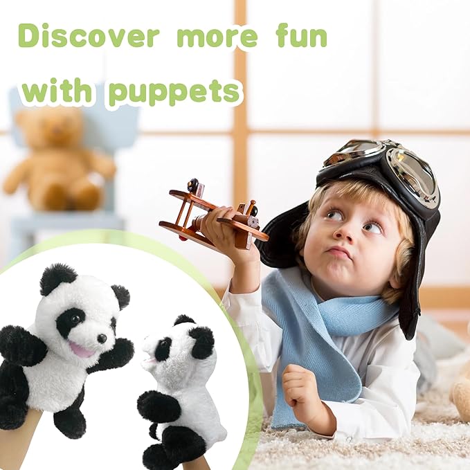 Hand Puppets Plush Panda Puppet,9" Hand Puppets for Kids Realistic Animal Puppets Panda Stuffed Animal Hand Puppets for Toddlers 3, Stuffed Panda Hand Puppets with Movable Mouth Role Gift