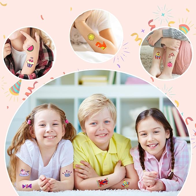 Partywind Individually Wrapped Sheets Kids Temporary Tattoos, Birthday Party Favors Supplies for Boys and Girls, Dinosaur/Mermaid/Pirate Tattoo Stickers for Goodie Bags Stuffers (50 Styles)