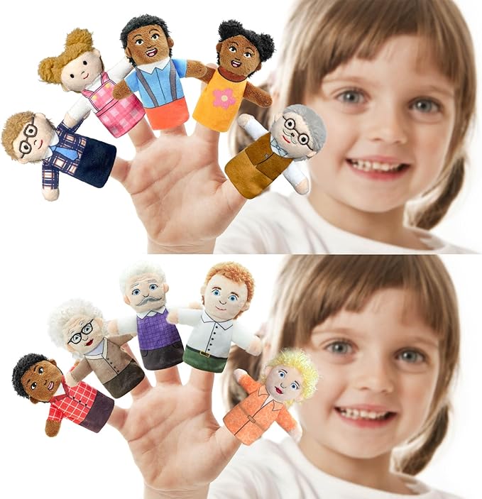 Finger Puppet Family Finger Puppet,6pcs Cute Puppet Mini Plush Toys Teaching Show,Soft Puppet for Kids Family Members Role Playing Birthday Party (Asian Style)