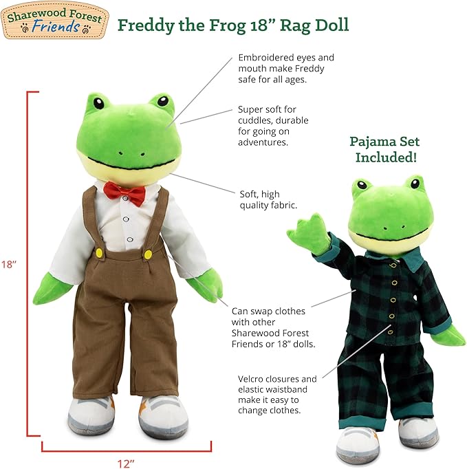 Plushible Soft Baby Doll, 18 Inch Frog - Plush Rag Doll with 2 Clothing Sets, My First Plush Toy for Girls, Boys & Infants, Soft Baby Stuffed Toy, Adorable Companion for 1 Year Old & Up