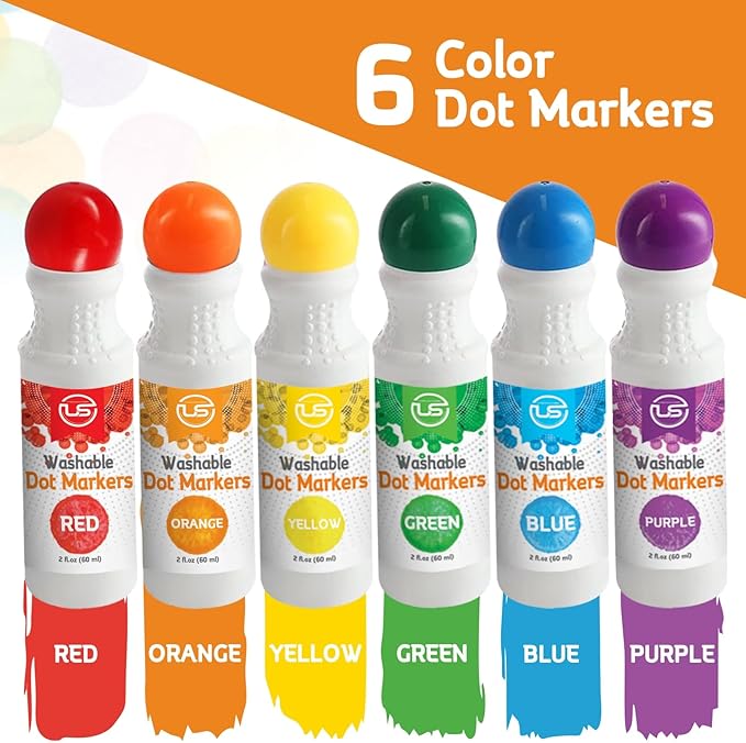 Ultimate Stationery Dot Markers for Toddlers and Kids,6 Color Bingo Daubers, Dot Art Washable Paint for Kids, Bingo Markers, Toddler Arts and Crafts, Kindergarten Classroom Must Haves