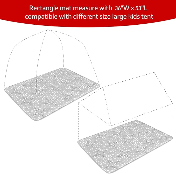 Rectangle Kids Play Mat for Kids Tent Indoor & Outdoor Toddler Tent, Non Slip Kids Play Tent Mat Large Kids Playhouse Tent Mat, Lovely Star Print Padded Washable Mat 53" L x 36" W