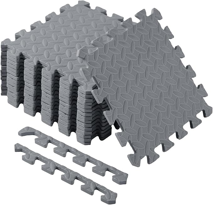 Shihanee 16 Pcs Foam Floor Baby Tiles 11.81 x 11.81 inches Foam Floor Mats Play Mats Bulk with Borders Interlocking for Kids Baby Playroom Nursery Gym（Gray）