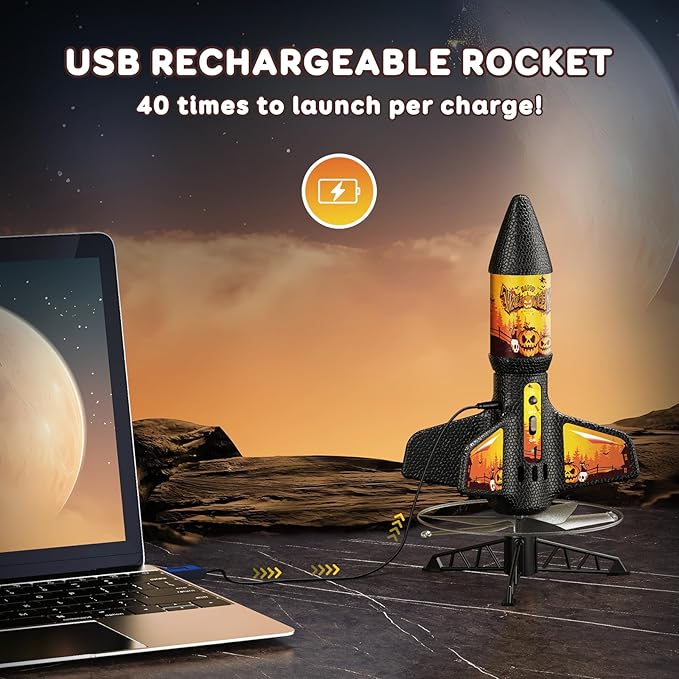 Rocket Launcher for Kids with Launch Set Up to 200 Ft Air Model Rocket Toy with Parachute, Space Ship Outdoor Toys for Ages 8-13 Boy Birthday Gift Birthday Gift for Kids