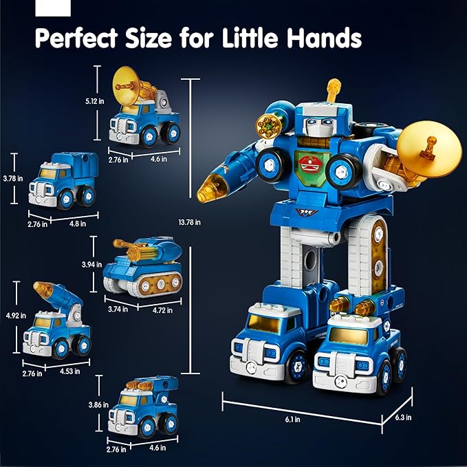 hahaland 5 Year Old Boy Birthday Gift - STEM Toys for Ages 5-7, Toy for 5 6 Year Old Boy, 5 in 1 Building Take Apart Trucks Transform to Robot, Boys Toys Stocking Stuffers Christmas Grandkids Gifts