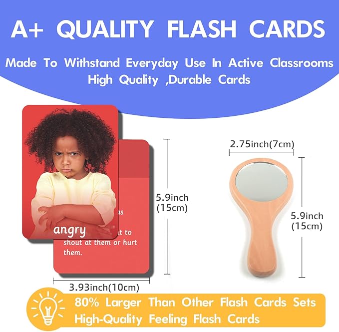 MEROCO Feelings Emotions Cards for Kids Therapy, Realistic Picture Cards for Speech Therapy Mirror, Aba Therapy Materials Autism Social Emotional Learning Materials