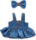Clothes for 17cm Dolls Cute Style Outfit 2 Piece Set Including a Denim Bow and Denim Dress - Premium Handmade Dolls Skirt Accessories - No Doll (Blue)