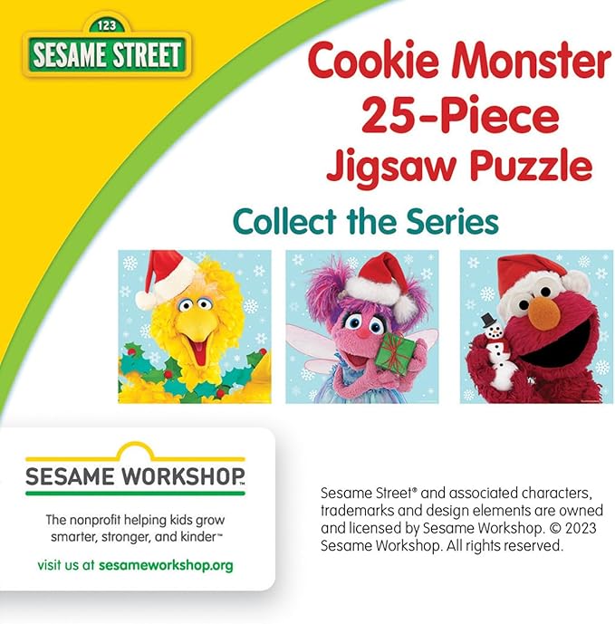 Masterpieces Sesame Street 25 Piece Holiday Jigsaw Puzzle for Kids - Cookie Monster Game - 10"x10" - Ages 12+ - Problem Solving & Hand-Eye Coordination