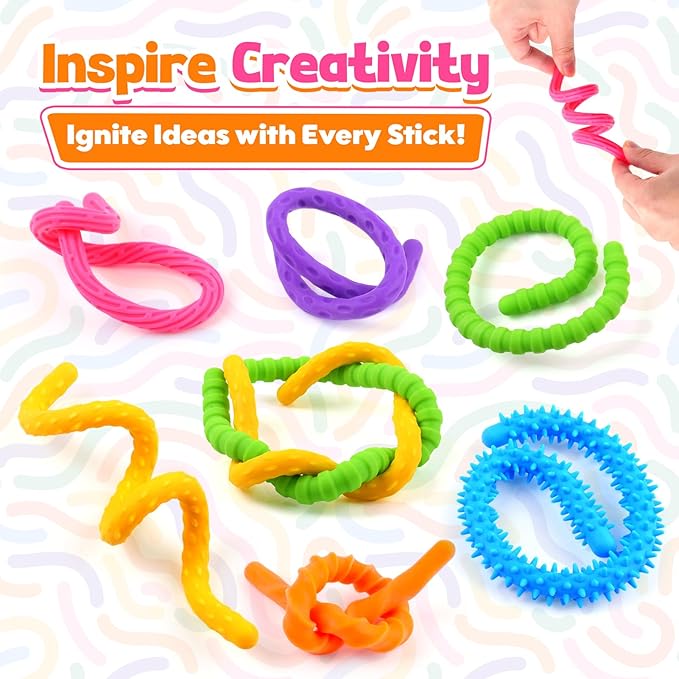 Sensory Fidget Toys for Kids: 6 Pack Textured Silicone Fidget Stick for Stress Anxiety Autistic ADHD, Quiet Desk Fidgets for Classroom, Travel Classroom Must Haves, Stocking Stuffers Gifts